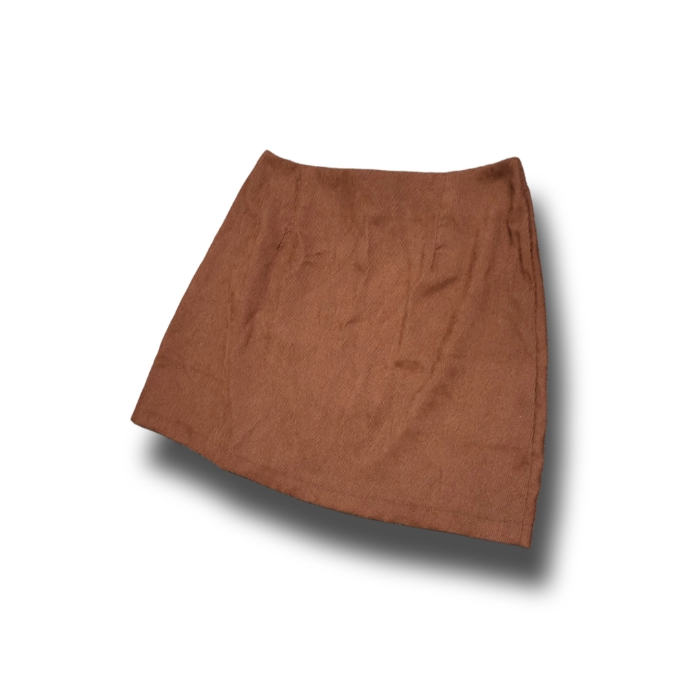 🌿Shein Women's Medium O Ring Zipper Brown Corduroy Mini Skirt-Adorable! - Picture 4 of 11